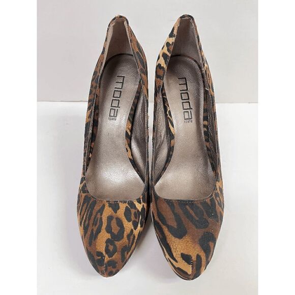 Moda Womens High Heel Platform Pumps Brown Leopard Sz 7.5 M - Picture 1 of 5